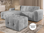 Ecksofa mit raffinierten Steppungen und Ottomane links, Wellenunterfederung, Chenille-Bezug Hellgrau / 21044