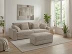 Big-Sofa mit 2 Bettkästen, Wellenunterfederung, Cord-Bezug Beige Grau / 15263