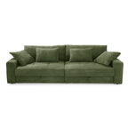 Big-Sofa mit 2 Bettkästen, Wellenunterfederung, Cord-Bezug Grün / 15262