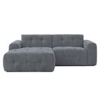 Ecksofa mit raffinierten Steppungen und Ottomane links, Wellenunterfederung, Chenille-Bezug Grau / 21046