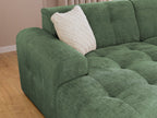 Ecksofa mit raffinierten Steppungen und Ottomane links, Wellenunterfederung, Chenille-Bezug Grün / 21040