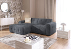 Ecksofa mit raffinierten Steppungen und Ottomane links, Wellenunterfederung, Chenille-Bezug Grau / 21046