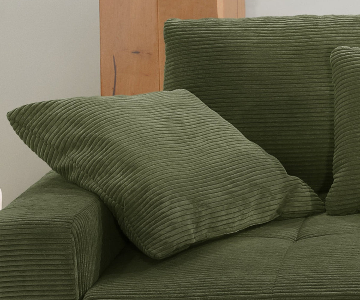 Big-Sofa mit 2 Bettkästen, Wellenunterfederung, Cord-Bezug Grün / 15262