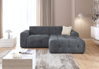 Ecksofa mit raffinierten Steppungen und Ottomane rechts, Wellenunterfederung, Chenille-Bezug Grau / 21045