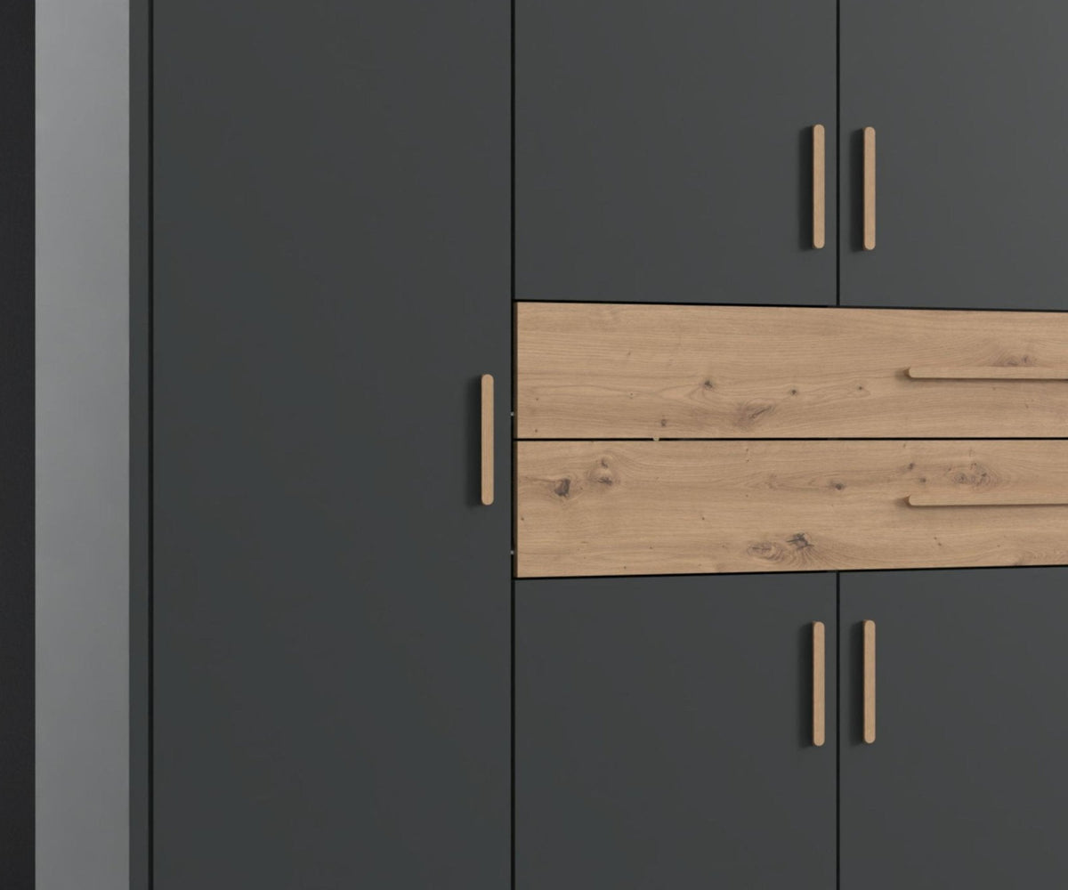 Drehtürenschrank Kleiderschrank B273/H210/T58 cm in Grafit mit  2 großen Schubkästen in Eiche Artisan Dekor / 22646