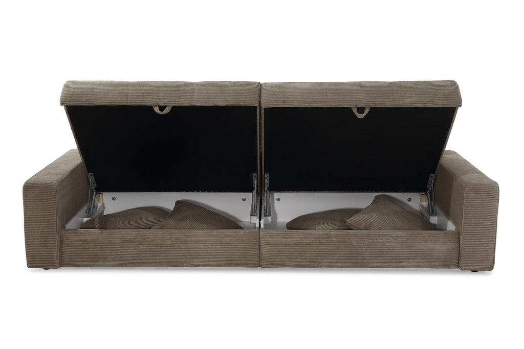 Big-Sofa mit 2 Bettkästen, Wellenunterfederung, Cord-Bezug Braun Taupe / 15264