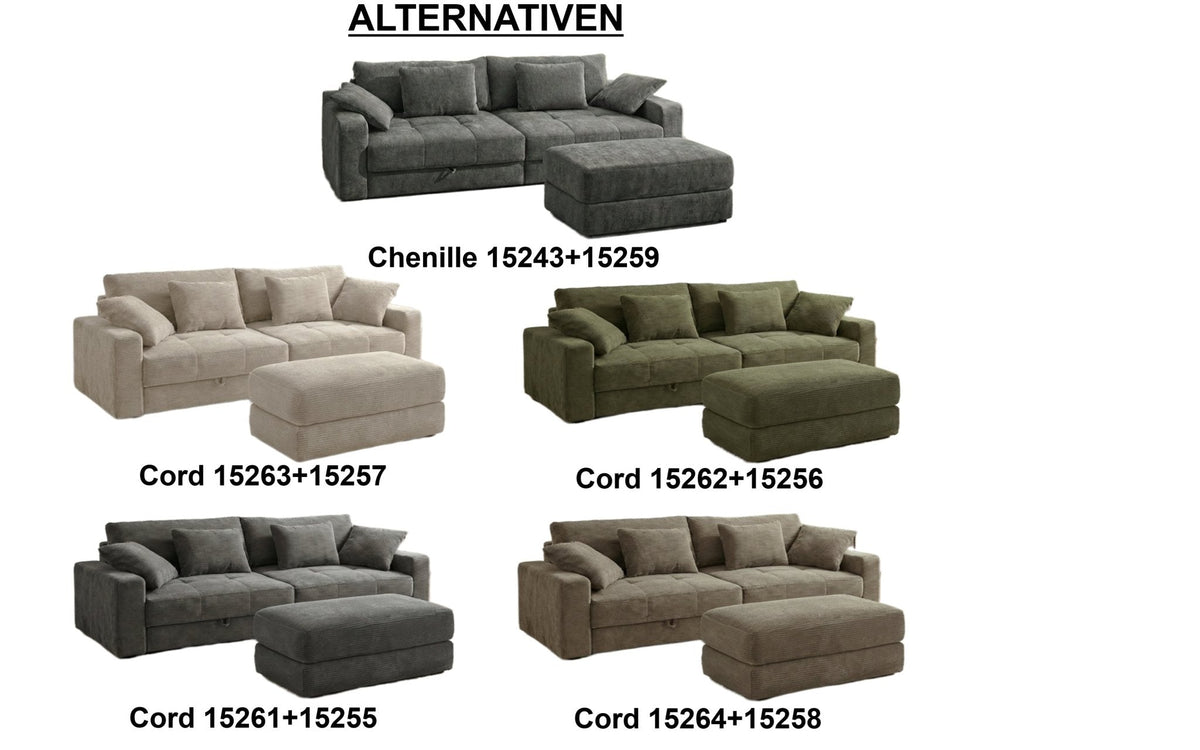 Big-Sofa mit 2 Bettkästen, Wellenunterfederung, Cord-Bezug Beige Grau / 15263