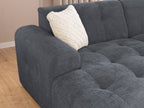 Ecksofa mit raffinierten Steppungen und Ottomane links, Wellenunterfederung, Chenille-Bezug Grau / 21046