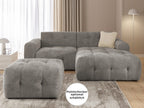 Ecksofa mit raffinierten Steppungen und Ottomane rechts, Wellenunterfederung, Chenille-Bezug Braun Taupe / 21041